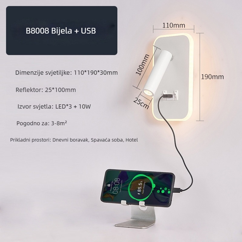 LED zidna lampa s prekidačem, moderni minimalistički stil, novi kineski dizajn, lampica za čitanje uz krevet u hotelskoj sobi