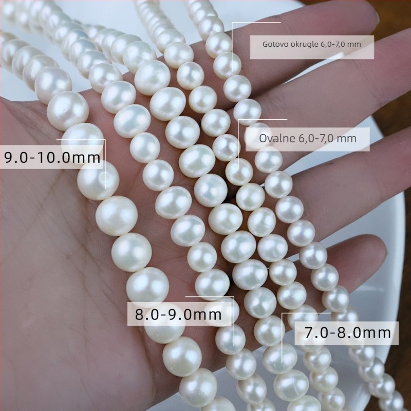 Prirodne slatkovodne perle za izradu nakita, 6–7 mm gotovo okrugle sjajne perle, polugotovi dijelovi za ogrlice
