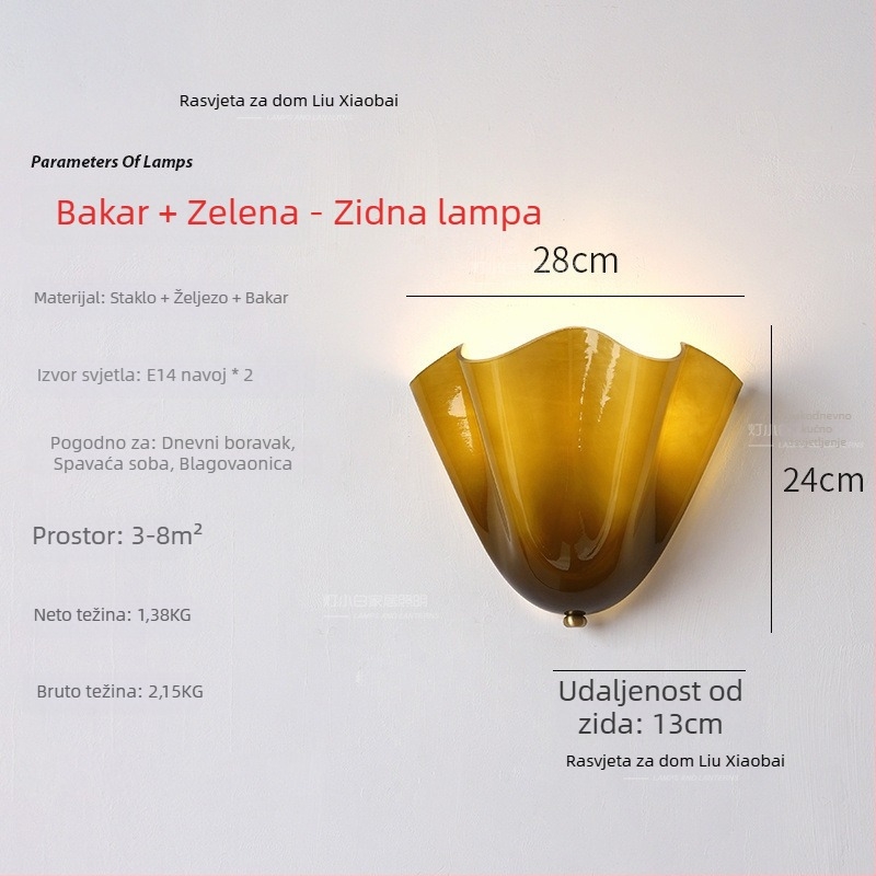 Staklena zidna lampa u stilu američkog retroa i francuskog wabi-sabija, školjkast oblik, dekor za dnevni boravak, hodnik i spavaću sobu