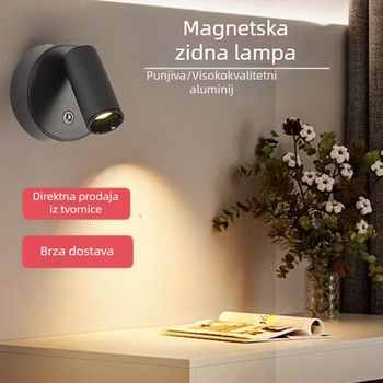 Zidna lampa pored kreveta za čitanje, punjiva, bez kablova, bez ugradnje, okretna noćna lampa europskog stila s magnetskim dodirnim prekidačem