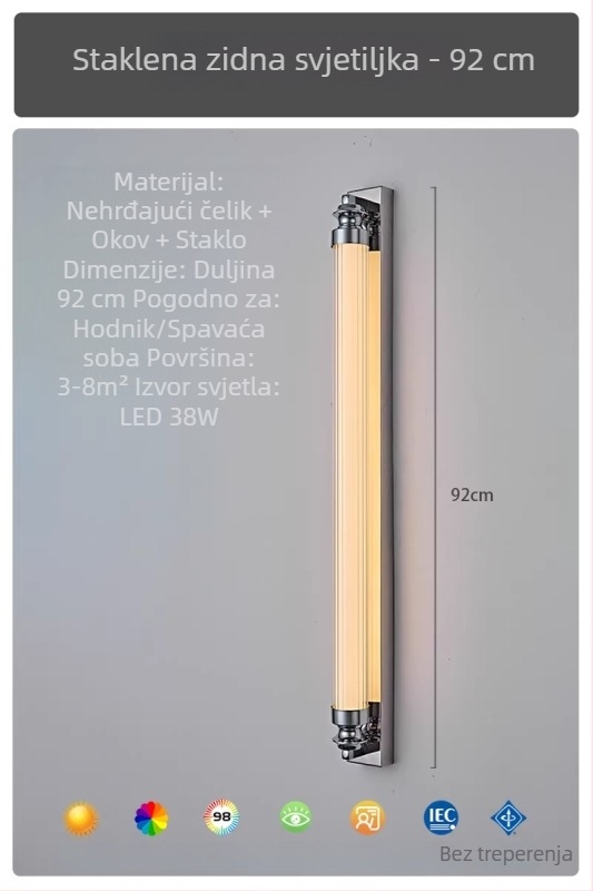 Bauhaus minimalistna duga zidna lampa za hodnik i kupaonsko ogledalo, LED