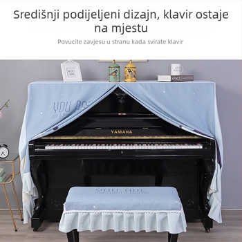 Pokrov za klavir s karikaturnim printom, potpuno pokriven dizajn, poluotvoren dizajn, uključuje navlaku za stolicu