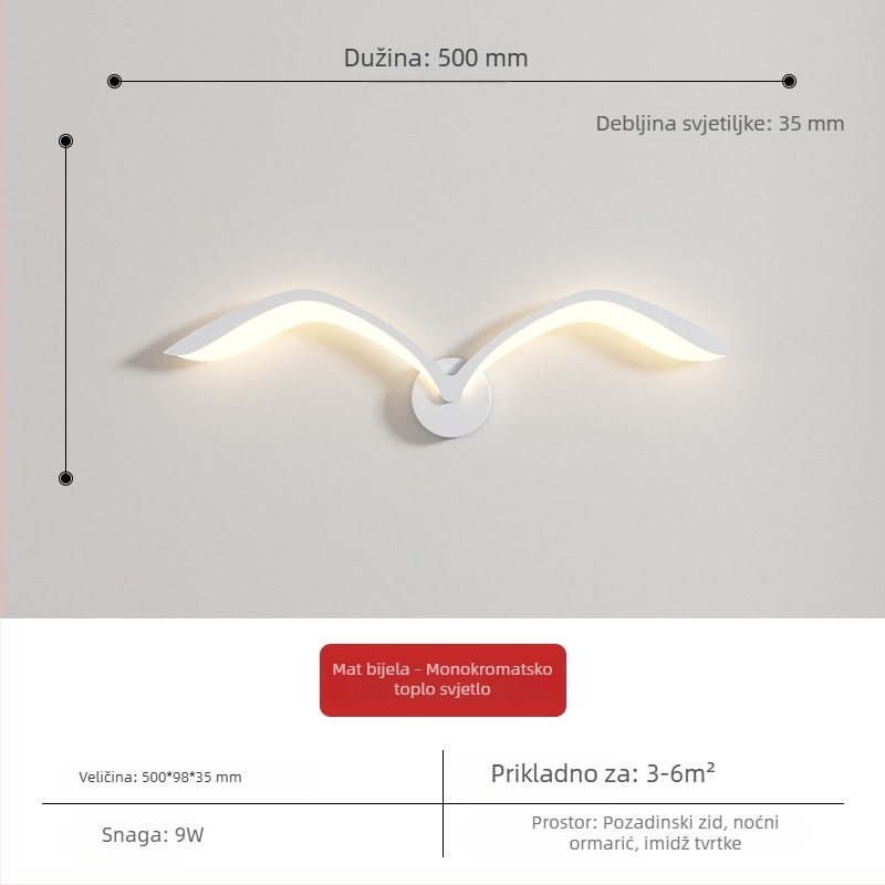 Zidna svjetiljka s galebom – nordijski stil, moderna minimalistička lampa za spavaću sobu, dnevni boravak, balkon, hodnik i stubište