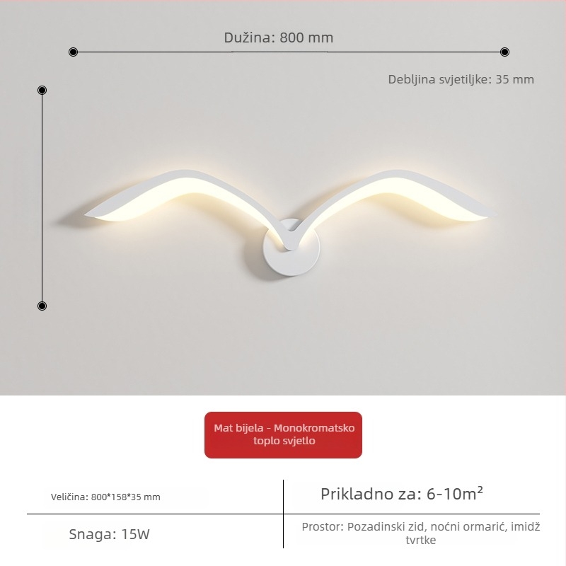 Zidna svjetiljka s galebom – nordijski stil, moderna minimalistička lampa za spavaću sobu, dnevni boravak, balkon, hodnik i stubište