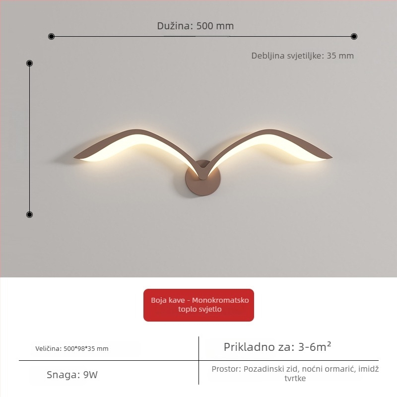 Zidna svjetiljka s galebom – nordijski stil, moderna minimalistička lampa za spavaću sobu, dnevni boravak, balkon, hodnik i stubište