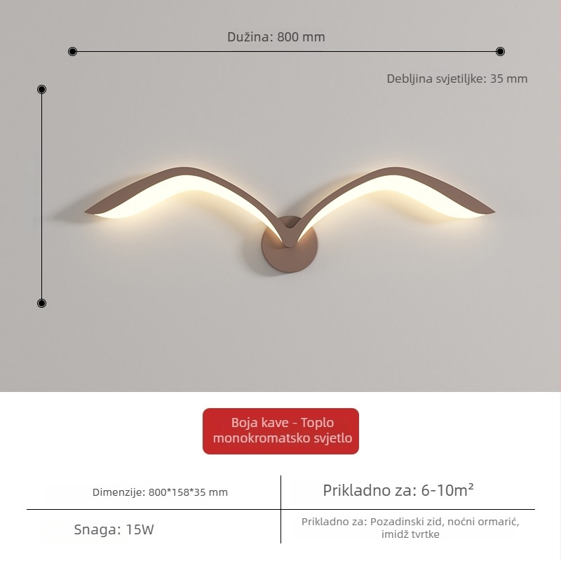 Zidna svjetiljka s galebom – nordijski stil, moderna minimalistička lampa za spavaću sobu, dnevni boravak, balkon, hodnik i stubište
