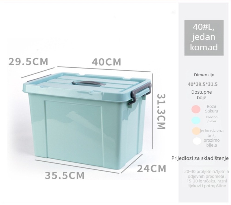 Prozirna plastična kutija za pohranu s ručkom, debela i visoka, za organizaciju (60 litara)