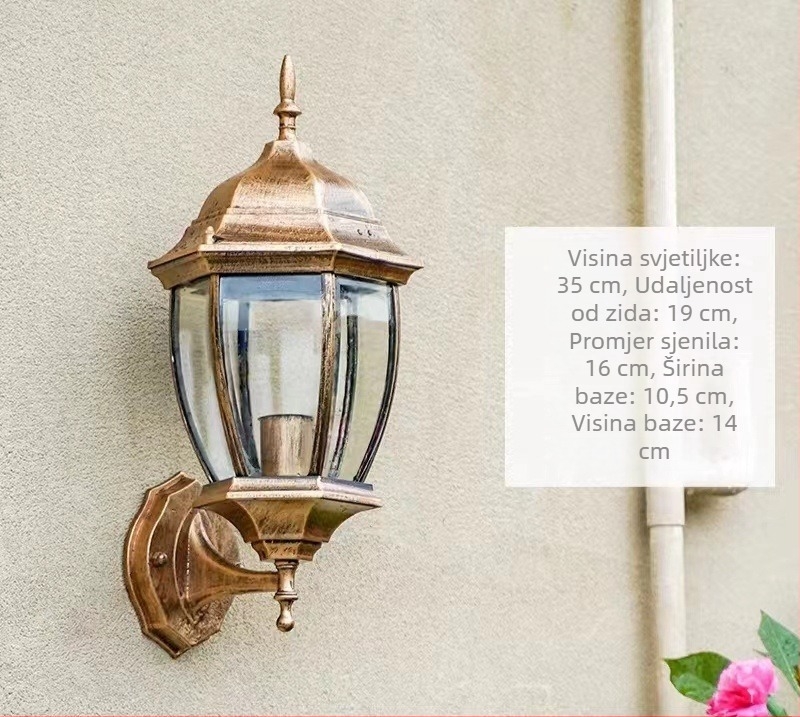 Zakrivljena šesterokutna vodootporna vanjska LED zidna svjetiljka, europski stil, za hotelski balkon, dvorište i hodnik, 9 inča