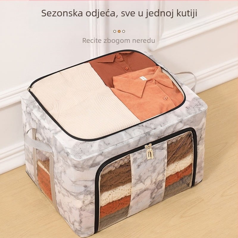 Kutija za odlaganje odjeće sa čeličnim okvirom, dvostrukim prednjim prozorom, duga ručka, sklopiva, prozirna kutija za kućnu upotrebu