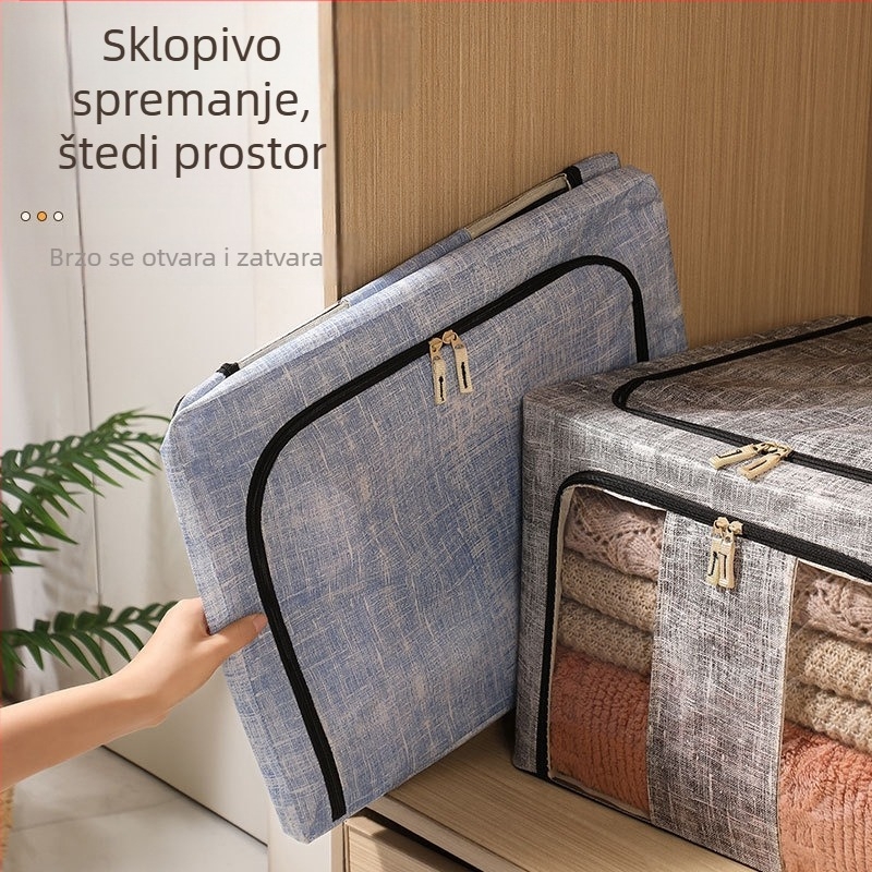 Kutija za odlaganje odjeće sa čeličnim okvirom, dvostrukim prednjim prozorom, duga ručka, sklopiva, prozirna kutija za kućnu upotrebu
