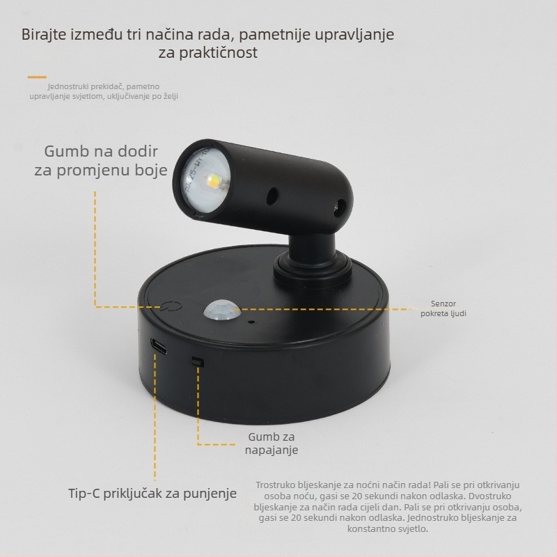 Punjiva magnetska LED zidna svjetiljka USB, senzor dodira za hodnik