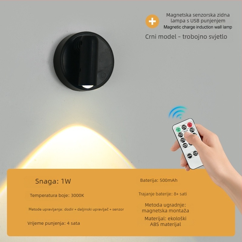 Punjiva magnetska LED zidna svjetiljka USB, senzor dodira za hodnik