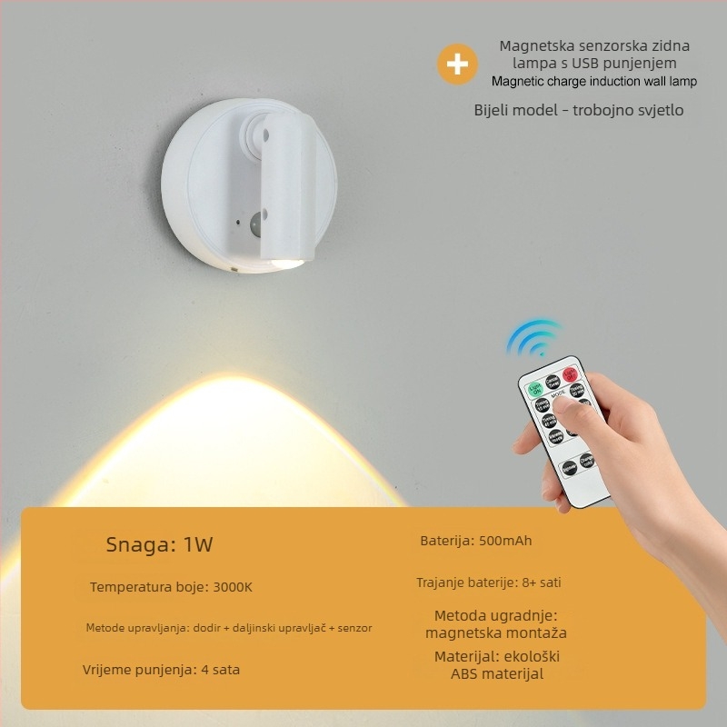 Punjiva magnetska LED zidna svjetiljka USB, senzor dodira za hodnik