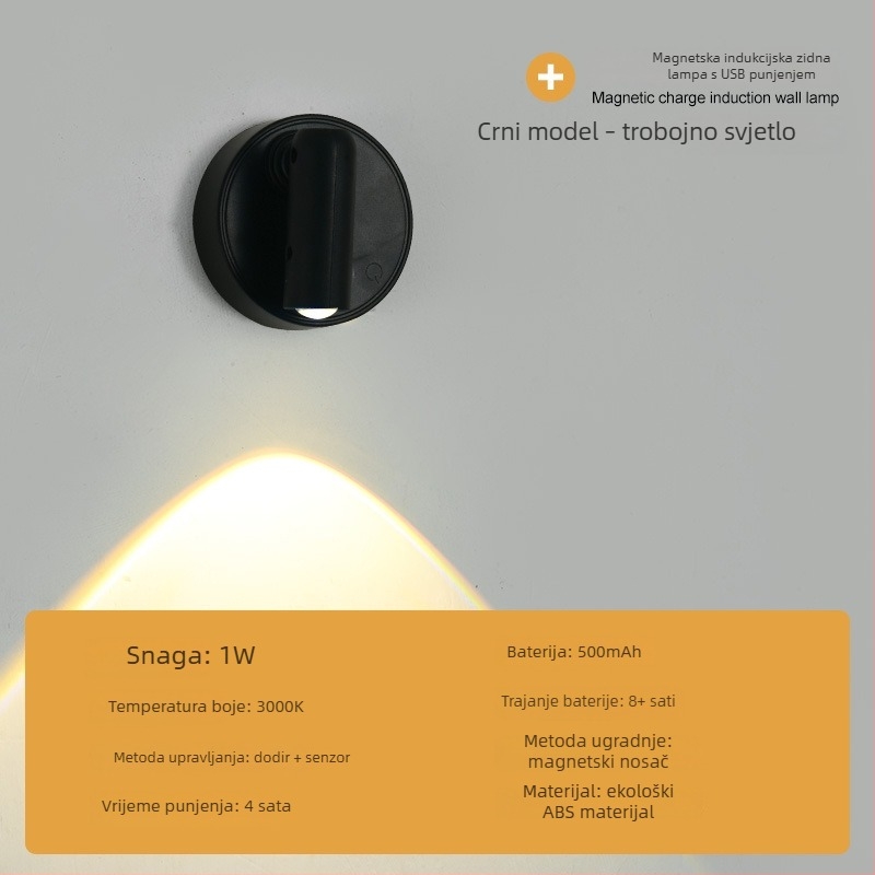 Punjiva magnetska LED zidna svjetiljka USB, senzor dodira za hodnik