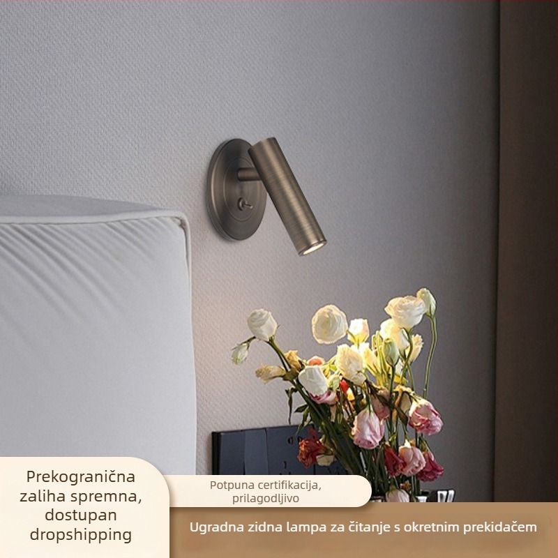 Zidna lampa za čitanje u minimalističkom stilu sa zaštitom očiju cijelog spektra i prekidačem, pogodna za hotelske sobe i spavaće sobe