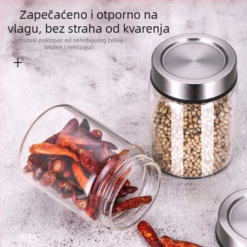 Toplotno otporno staklo posuda za začine s poklopom od nehrđajućeg čelika, vodonepropusni poklop, skladištenje hrane, višenamjenski