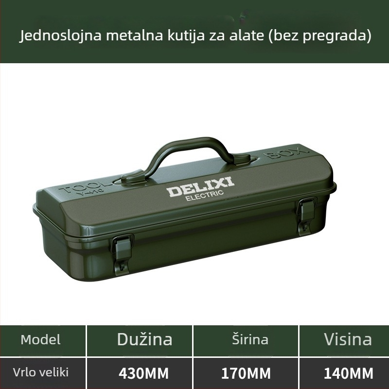 Delixi višenamjenska metalna kutija za alate za dom i radionu, industrijske kvalitete, kutija za pohranu od čvrstog metala za popravke automobila
