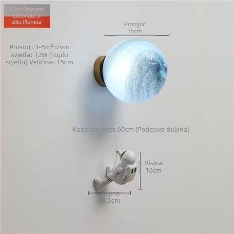 Stenska lampa s mjesecom za dječju sobu, moderni minimalistički stil, astronaut, nordijski crtani dječak dizajn