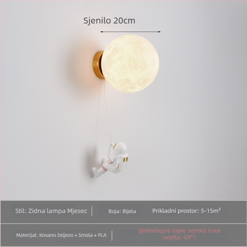 Stenska lampa s mjesecom za dječju sobu, moderni minimalistički stil, astronaut, nordijski crtani dječak dizajn