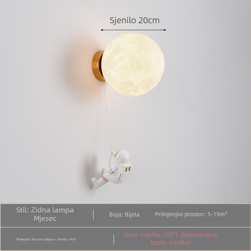 Stenska lampa s mjesecom za dječju sobu, moderni minimalistički stil, astronaut, nordijski crtani dječak dizajn