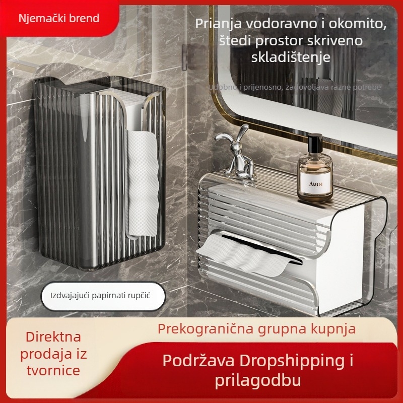 CCKO Zidna kutija za maramice za kupaonicu, vodootporna, bez bušenja, izvlačno skladište papira