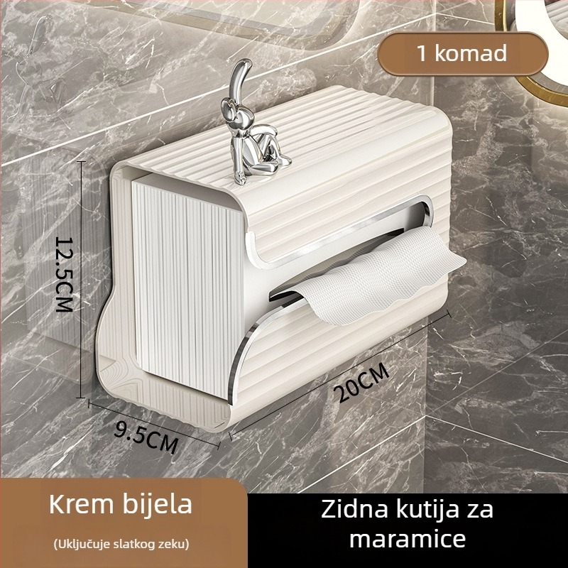 CCKO Zidna kutija za maramice za kupaonicu, vodootporna, bez bušenja, izvlačno skladište papira