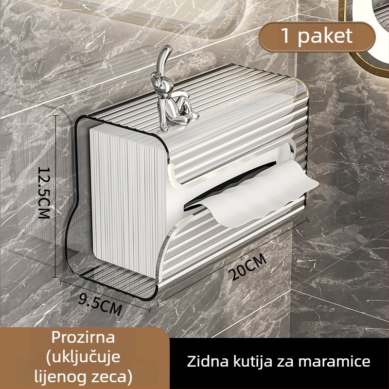 CCKO Zidna kutija za maramice za kupaonicu, vodootporna, bez bušenja, izvlačno skladište papira