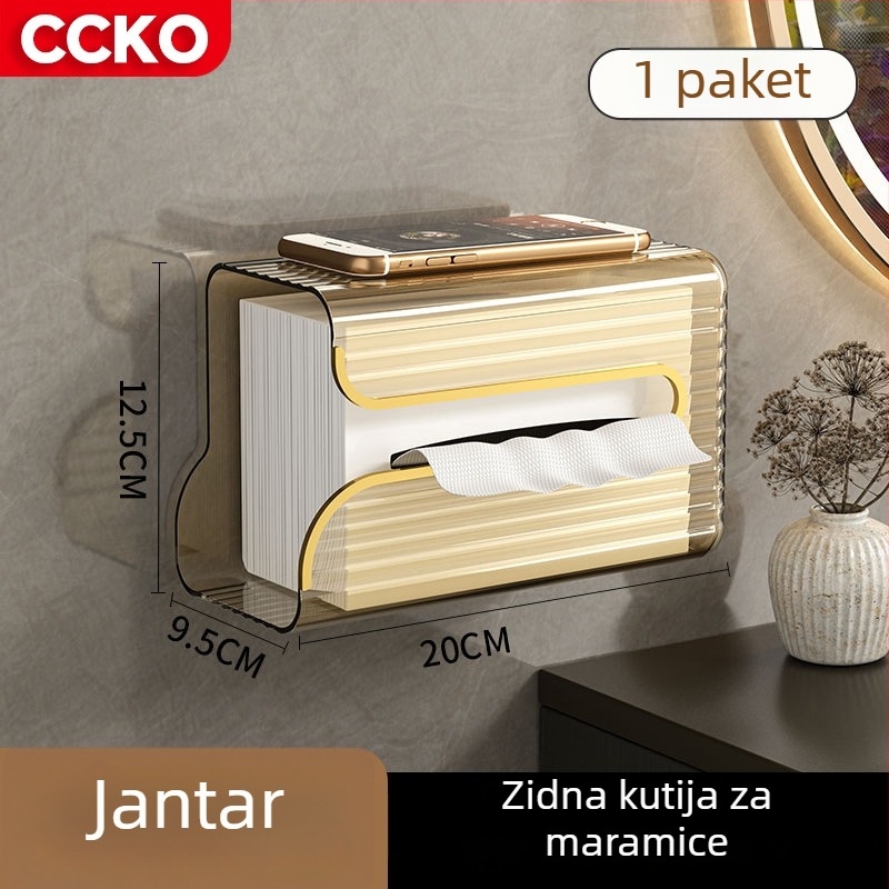 CCKO Zidna kutija za maramice za kupaonicu, vodootporna, bez bušenja, izvlačno skladište papira