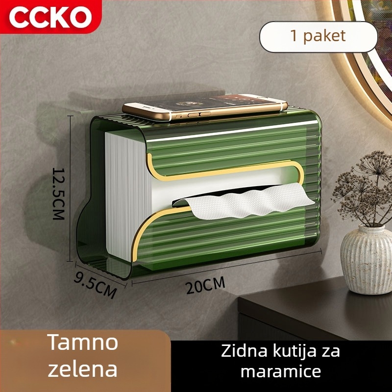 CCKO Zidna kutija za maramice za kupaonicu, vodootporna, bez bušenja, izvlačno skladište papira