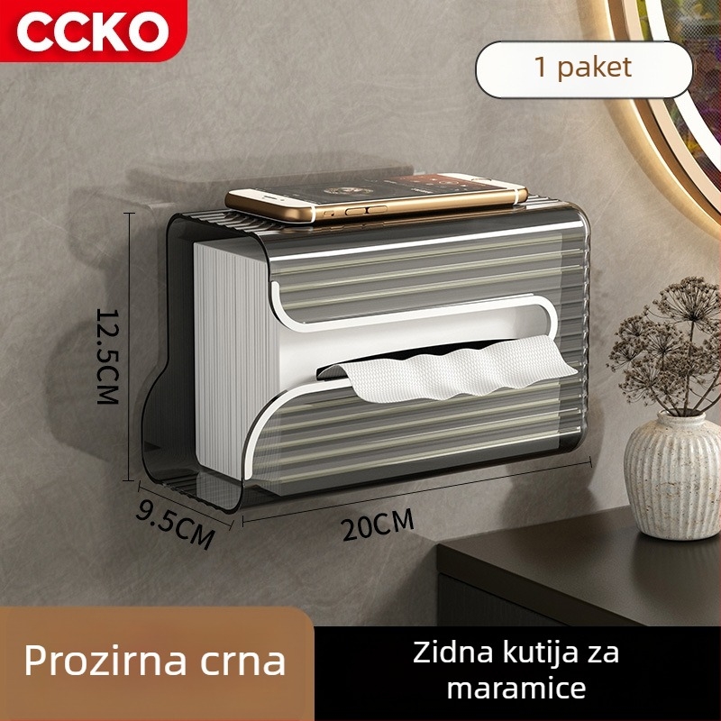 CCKO Zidna kutija za maramice za kupaonicu, vodootporna, bez bušenja, izvlačno skladište papira