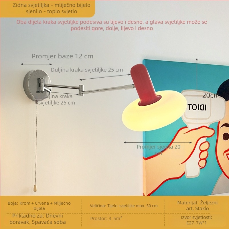 Bauhaus zidna lampa s pomičnim ramenom za spavaću sobu, Memphis stil dekor, rasvjeta za stubište i pozadinu TV-a