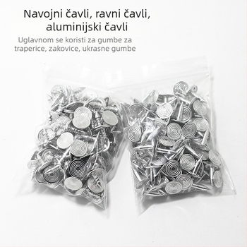 Set metalnih spojnih elemenata za odjeću: navojni ekseri, ravni ekseri, aluminijski ekseri, riveti za traperice, gumbi i dekorativni riveti