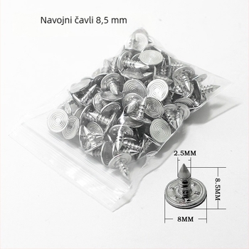 Set metalnih spojnih elemenata za odjeću: navojni ekseri, ravni ekseri, aluminijski ekseri, riveti za traperice, gumbi i dekorativni riveti