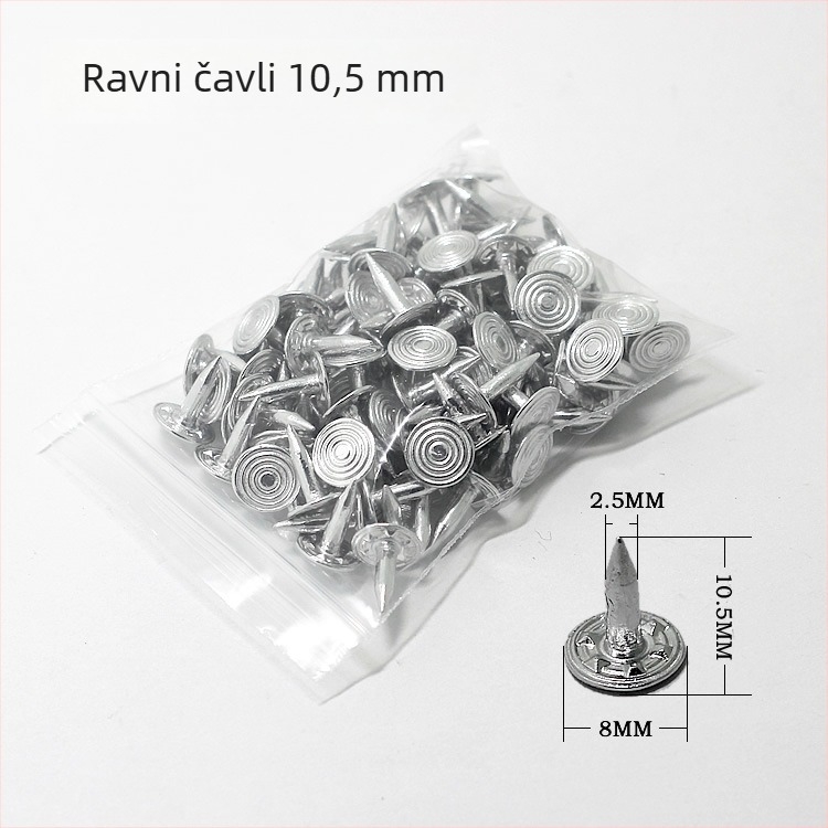 Set metalnih spojnih elemenata za odjeću: navojni ekseri, ravni ekseri, aluminijski ekseri, riveti za traperice, gumbi i dekorativni riveti