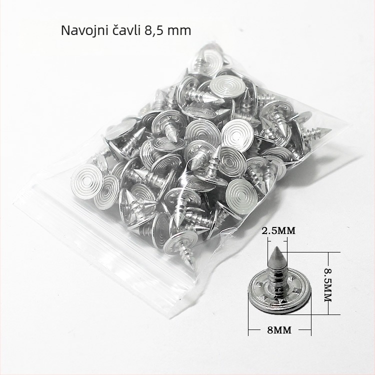 Set metalnih spojnih elemenata za odjeću: navojni ekseri, ravni ekseri, aluminijski ekseri, riveti za traperice, gumbi i dekorativni riveti