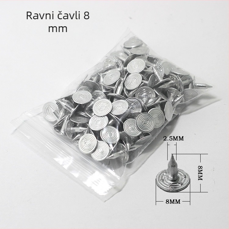 Set metalnih spojnih elemenata za odjeću: navojni ekseri, ravni ekseri, aluminijski ekseri, riveti za traperice, gumbi i dekorativni riveti