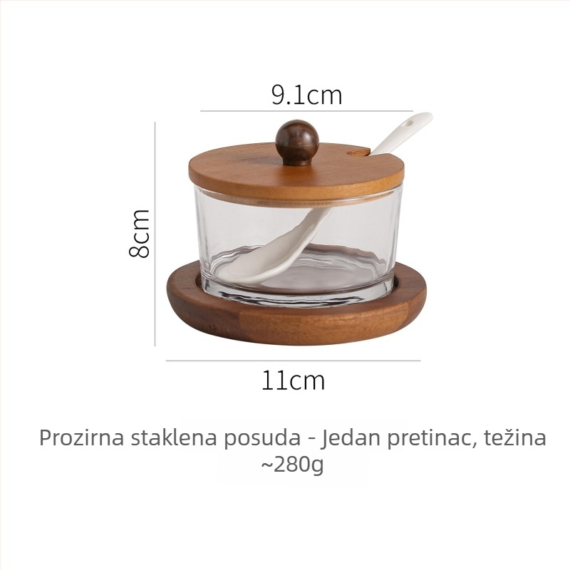 Keramična posuda za začine s žličicom, staklena kutija za začine, solnica, boca za ulje i čili