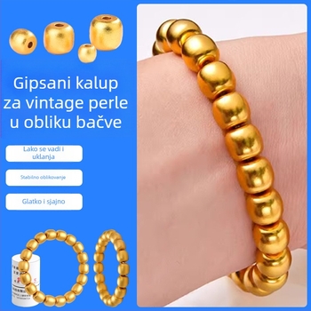 Vintage cilindrična gip ploča za perle – čvrste perle zlatne i srebrne za izradu nakita, DIY komplet za perle i alati za pozlaćivanje
