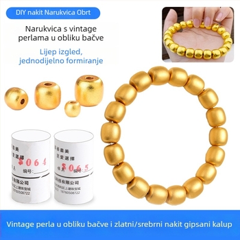 Vintage cilindrična gip ploča za perle – čvrste perle zlatne i srebrne za izradu nakita, DIY komplet za perle i alati za pozlaćivanje