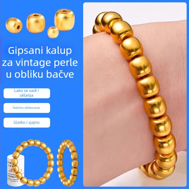 Vintage cilindrična gip ploča za perle – čvrste perle zlatne i srebrne za izradu nakita, DIY komplet za perle i alati za pozlaćivanje