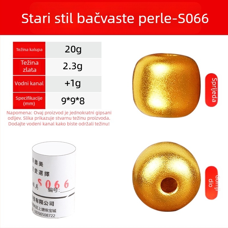 Vintage cilindrična gip ploča za perle – čvrste perle zlatne i srebrne za izradu nakita, DIY komplet za perle i alati za pozlaćivanje