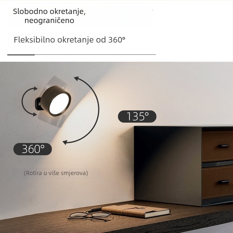Magnetska zidna svjetiljka za spavaću sobu i stubište – LED noćna lampica, bez žica, bežično punjenje, 2000 mAh baterija