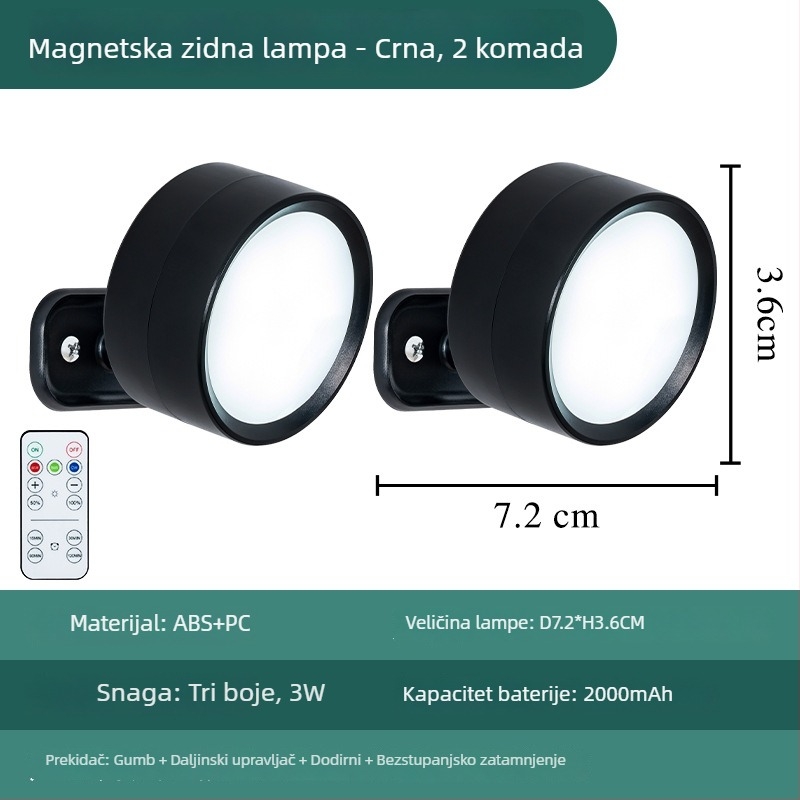 Magnetska zidna svjetiljka za spavaću sobu i stubište – LED noćna lampica, bez žica, bežično punjenje, 2000 mAh baterija