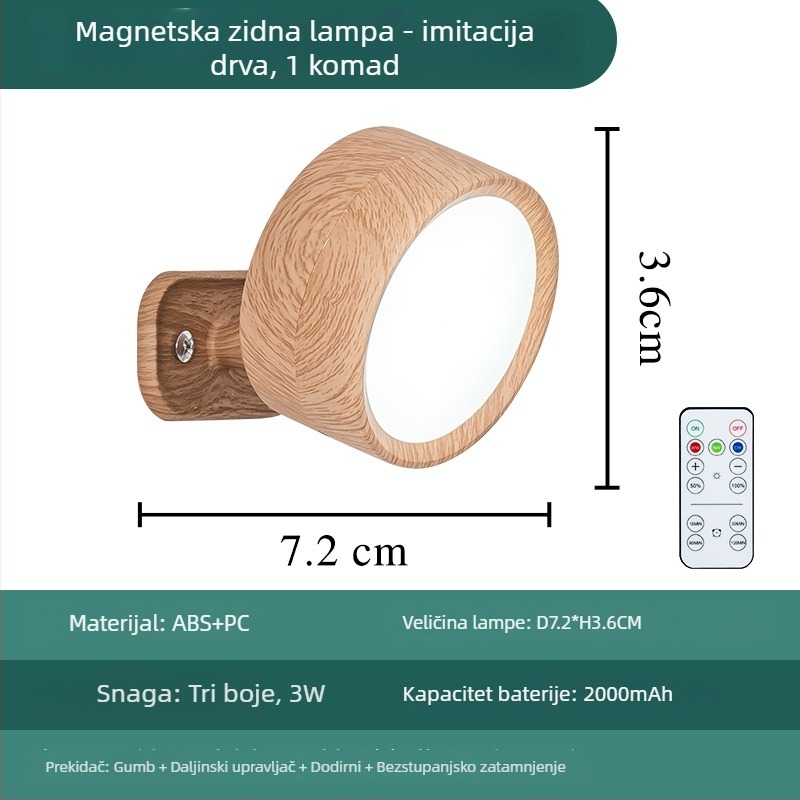 Magnetska zidna svjetiljka za spavaću sobu i stubište – LED noćna lampica, bez žica, bežično punjenje, 2000 mAh baterija