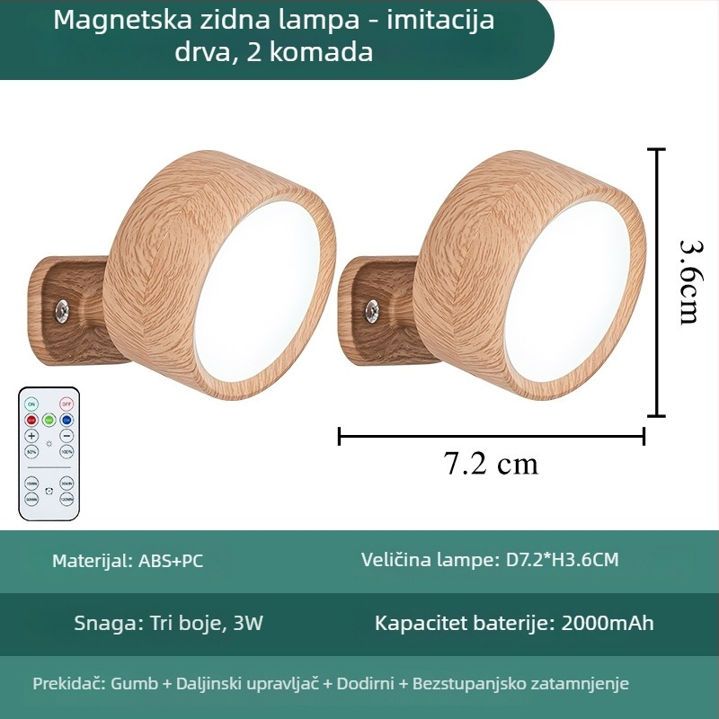 Magnetska zidna svjetiljka za spavaću sobu i stubište – LED noćna lampica, bez žica, bežično punjenje, 2000 mAh baterija