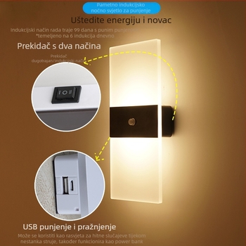 Zidna lampa s senzorom tijela, bežično punjenje, dodirna regulacija osvjetljenja, magnetsko noćno svjetlo uz krevet