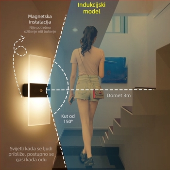 Zidna lampa s senzorom tijela, bežično punjenje, dodirna regulacija osvjetljenja, magnetsko noćno svjetlo uz krevet