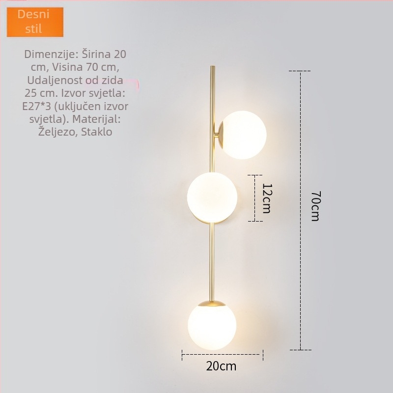 Skandinavska zidna lampa s dugim troglavim LED trakom, minimalistički modern dizajn za dnevni boravak ili spavaću sobu
