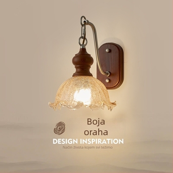 Francuska vintage zidna lampa sa staklom u uzorku ledenih pukotina, za spavaću sobu i dnevni boravak – ambijentalno osvjetljenje