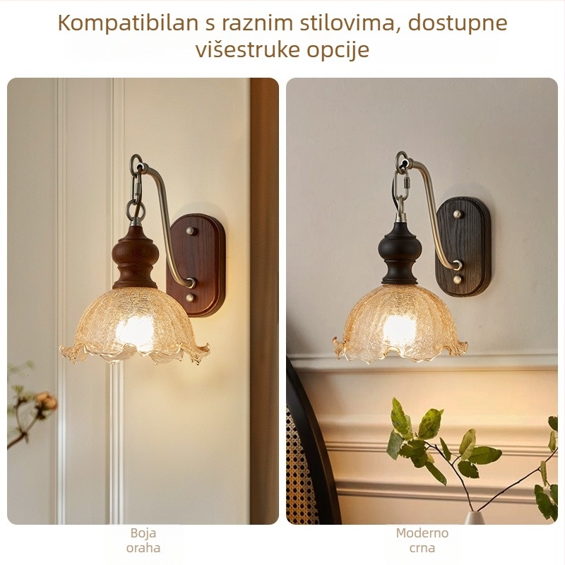 Francuska vintage zidna lampa sa staklom u uzorku ledenih pukotina, za spavaću sobu i dnevni boravak – ambijentalno osvjetljenje